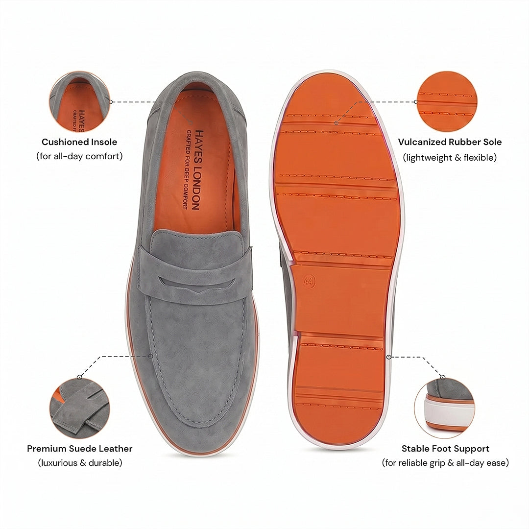 Velour Ash Grey - Italian Suede Leather Casual Loafer Shoes for Men – Smart, Breathable Summer-Walk Loafers