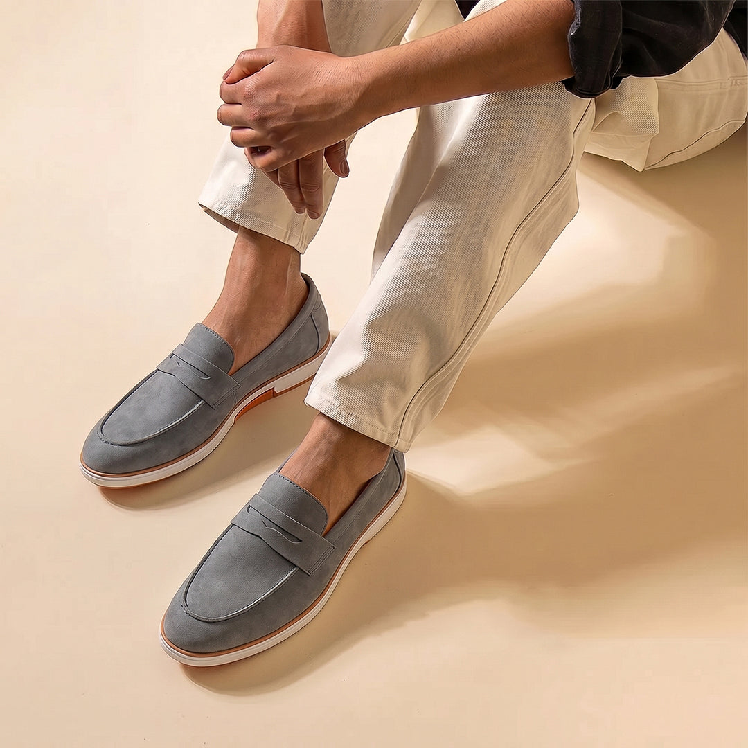 Velour Ash Grey - Italian Suede Leather Casual Loafer Shoes for Men – Smart, Breathable Summer-Walk Loafers