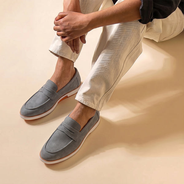 Hayes London | Velour Ash Grey - Italian Suede Leather Casual Loafer Shoes for Men – Smart, Breathable Summer-Walk Loafers
