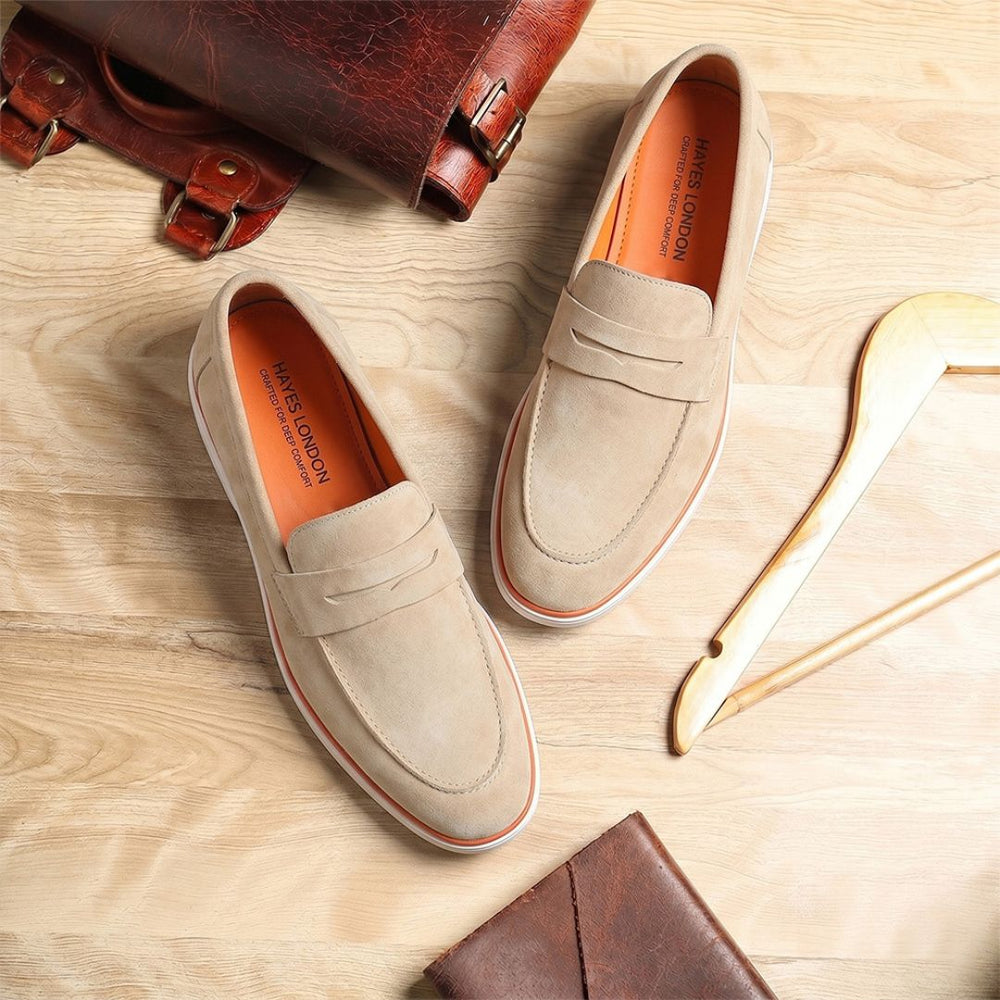 Hayes London | Velour Beige - Italian Suede Leather Casual Loafer Shoes for Men – Smart, Breathable Summer-Walk Loafers