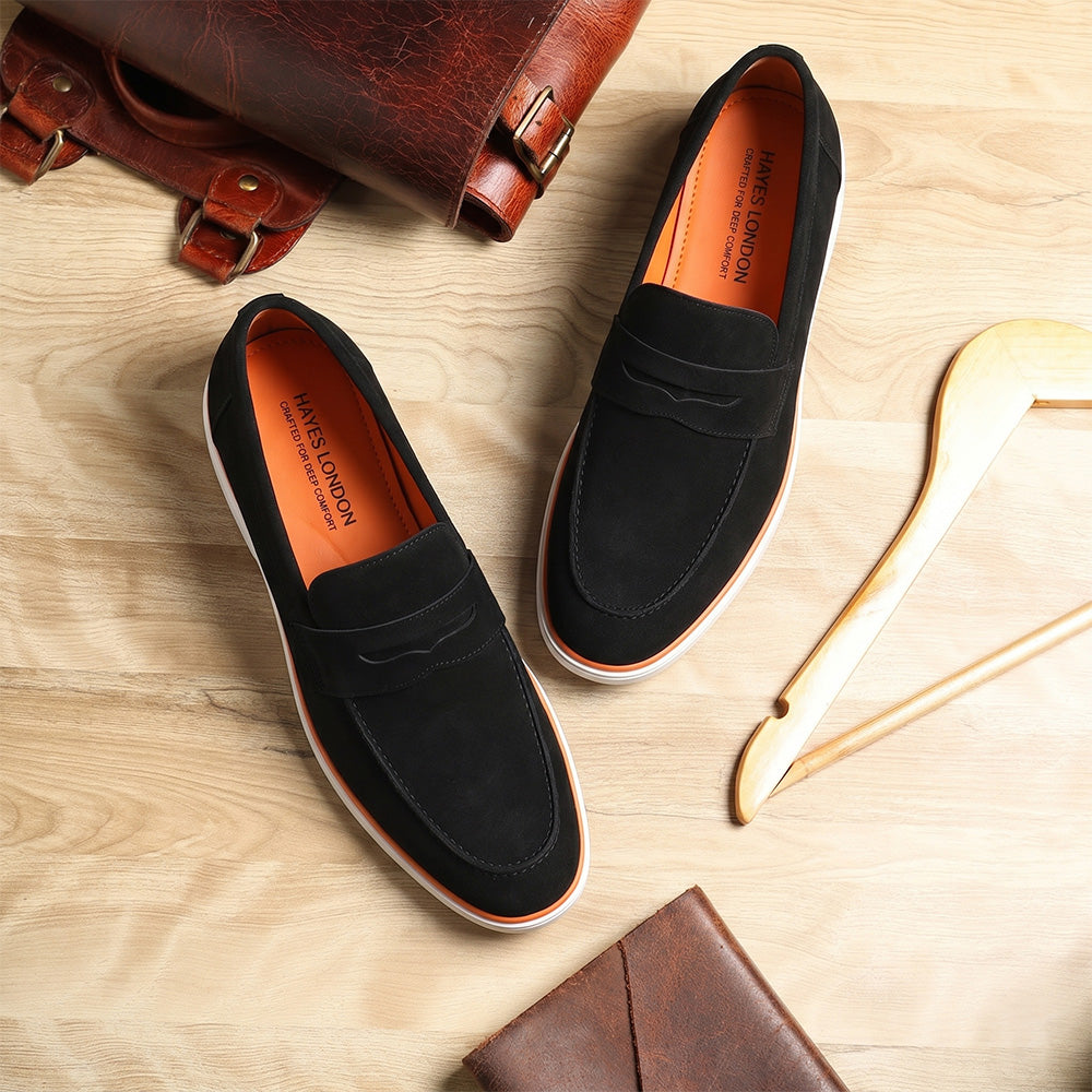 Hayes London | Velour Black - Italian Suede Leather Casual Loafer Shoes for Men – Smart, Breathable Summer-Walk Loafers