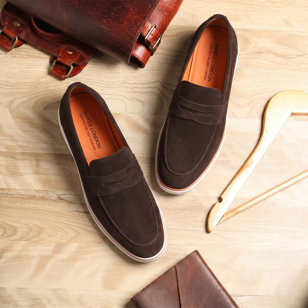 Hayes London | Velour Brown - Italian Suede Leather Casual Loafer Shoes for Men – Smart, Breathable Summer-Walk Loafers