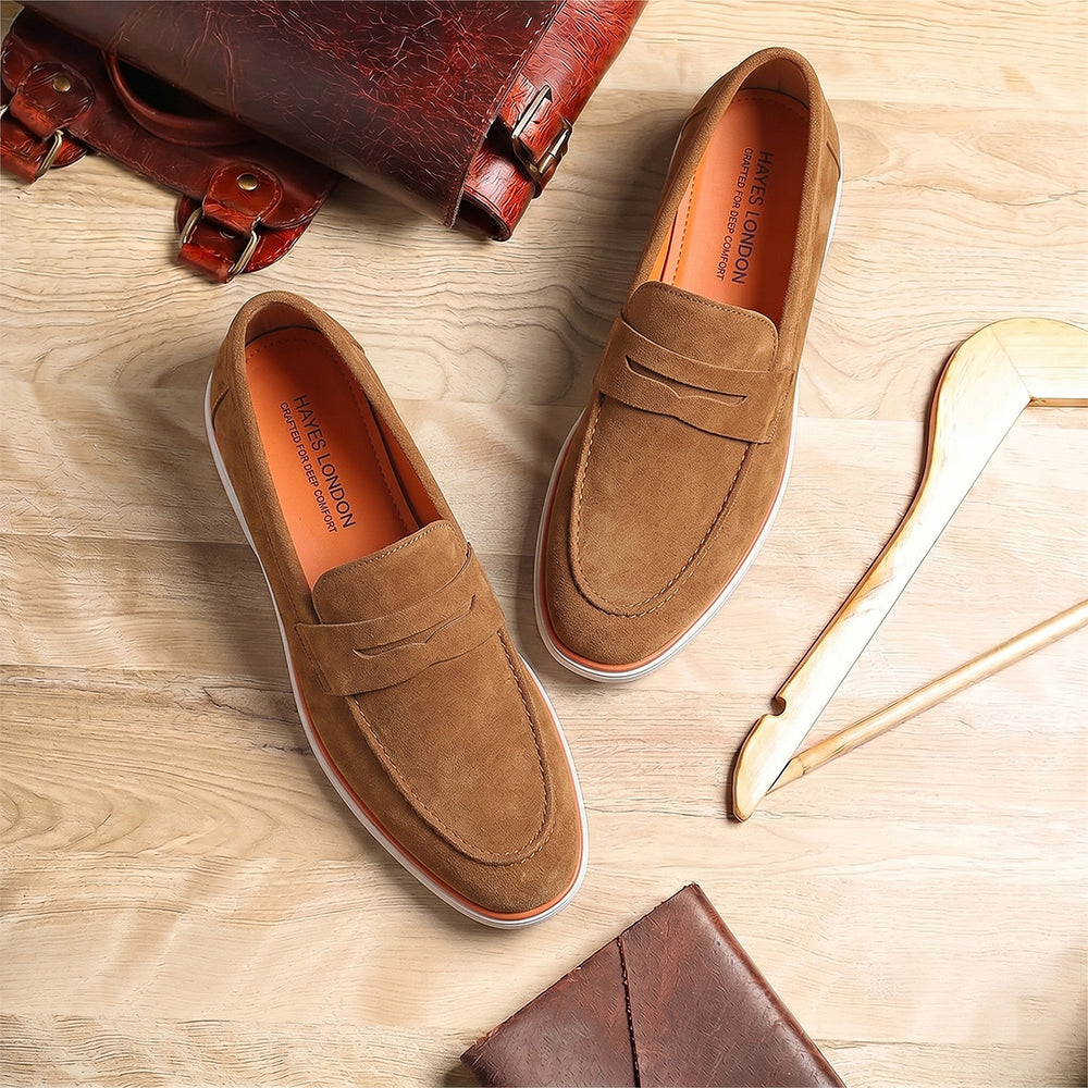 Hayes London | Velour Camel Brown - Italian Suede Leather Casual Loafer Shoes for Men – Smart, Breathable Summer-Walk Loafers