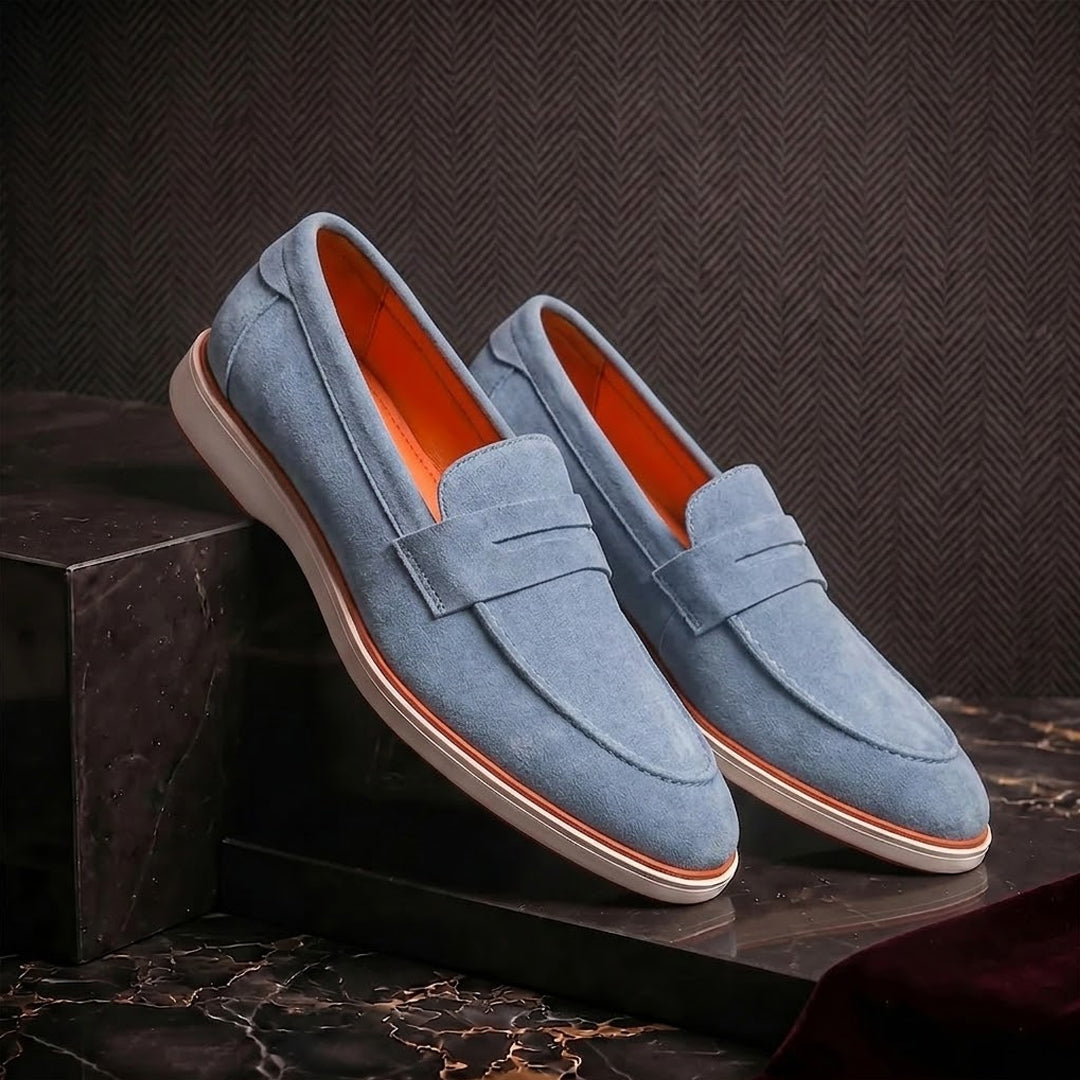 Velour Ice Blue - Italian Suede Leather Casual Loafer Shoes for Men – Smart, Breathable Summer-Walk Loafers