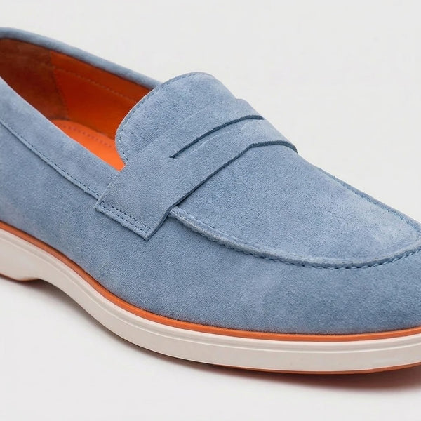 Hayes London | Velour Ice Blue - Italian Suede Leather Casual Loafer Shoes for Men – Smart, Breathable Summer-Walk Loafers