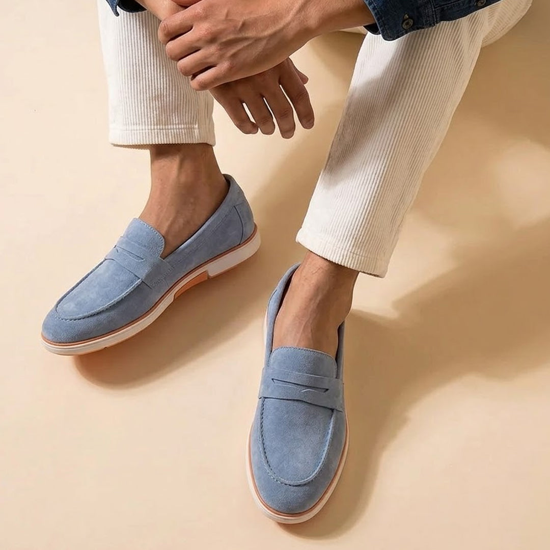 Velour Ice Blue - Italian Suede Leather Casual Loafer Shoes for Men – Smart, Breathable Summer-Walk Loafers