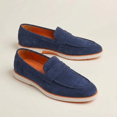 Hayes London | Velour Navy Blue - Italian Suede Leather Casual Loafer Shoes for Men – Smart, Breathable Summer-Walk Loafers