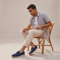 Velour Navy Blue - Italian Suede Leather Casual Loafer Shoes for Men – Smart, Breathable Summer-Walk Loafers