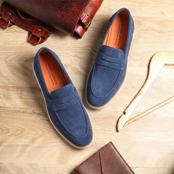 Hayes London | Velour Navy Blue - Italian Suede Leather Casual Loafer Shoes for Men – Smart, Breathable Summer-Walk Loafers