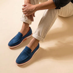 Velour Navy Blue - Italian Suede Leather Casual Loafer Shoes for Men – Smart, Breathable Summer-Walk Loafers