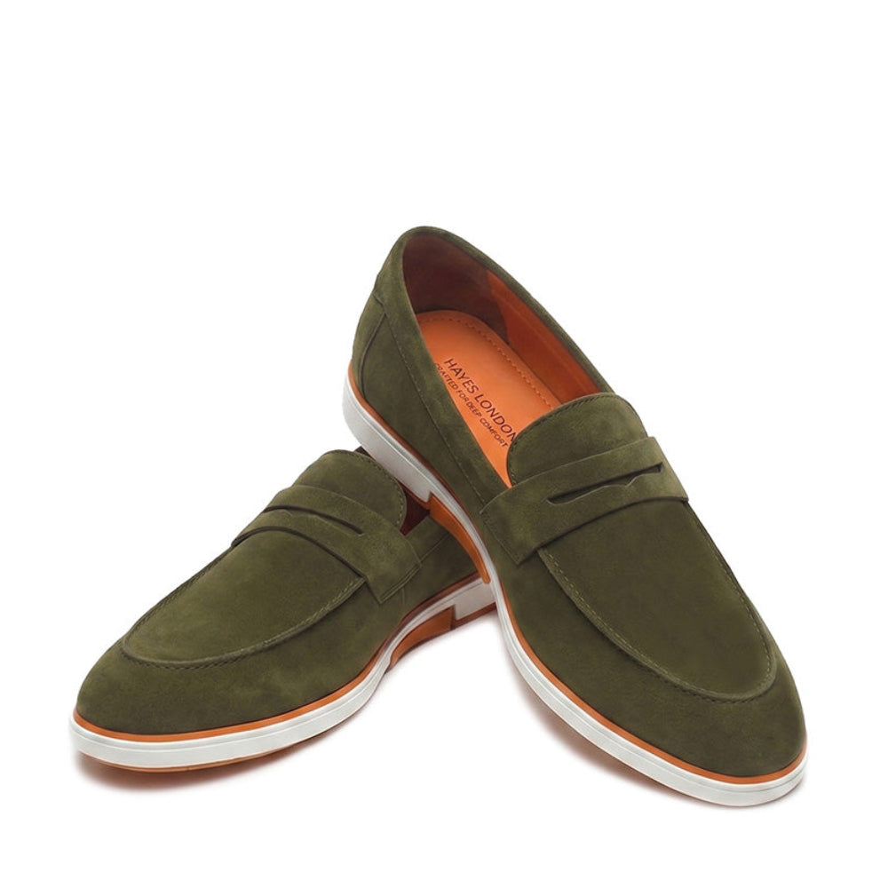 Hayes London | Velour Olive Green - Italian Suede Leather Casual Loafer Shoes for Men – Smart, Breathable Summer-Walk Loafers