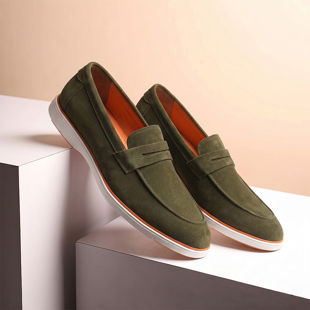 Hayes London | Velour Olive Green - Italian Suede Leather Casual Loafer Shoes for Men – Smart, Breathable Summer-Walk Loafers