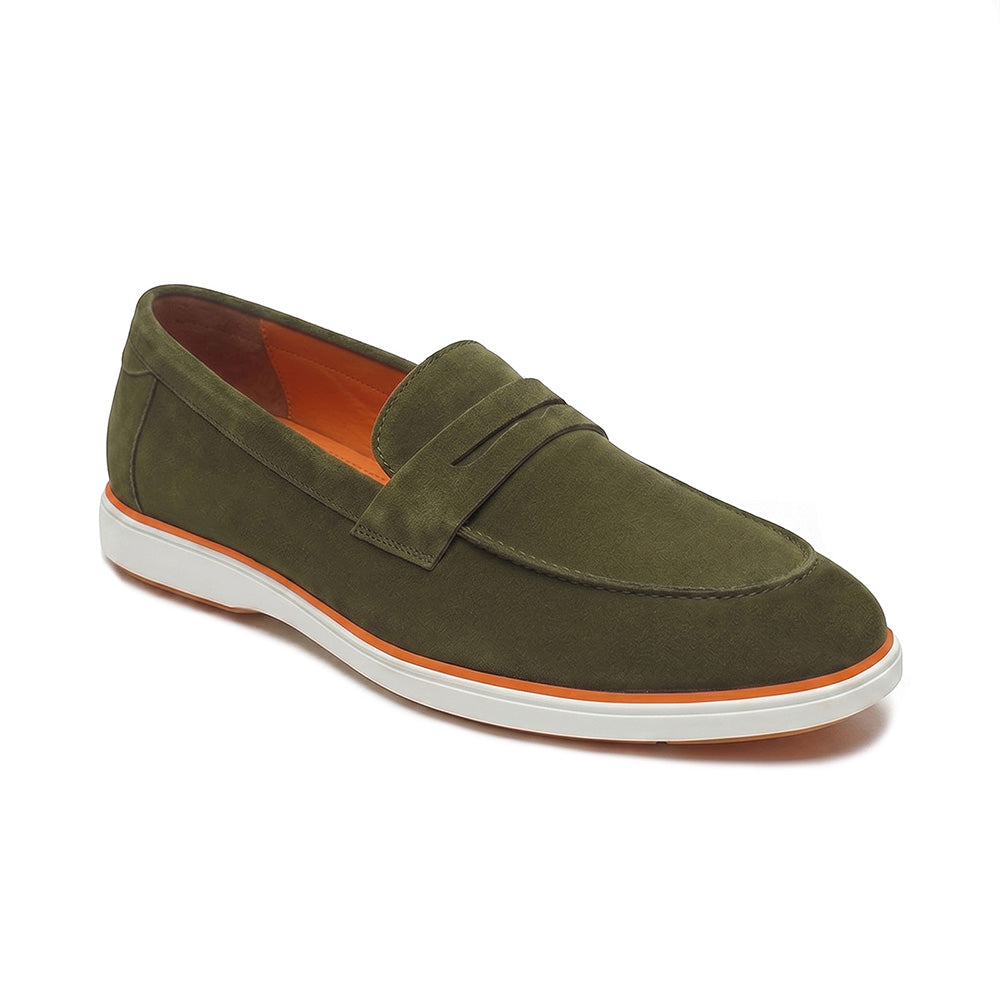 Hayes London | Velour Olive Green - Italian Suede Leather Casual Loafer Shoes for Men – Smart, Breathable Summer-Walk Loafers
