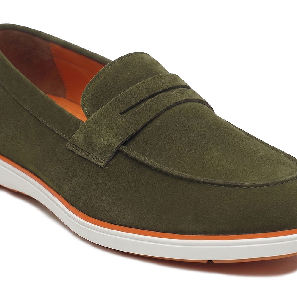 Hayes London | Velour Olive Green - Italian Suede Leather Casual Loafer Shoes for Men – Smart, Breathable Summer-Walk Loafers
