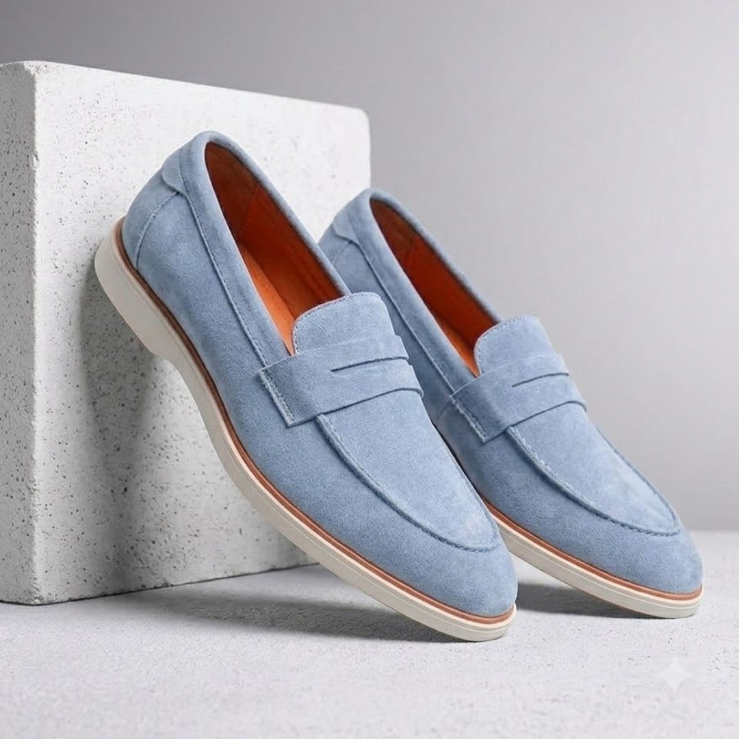Hayes London | Velour Ice Blue - Italian Suede Leather Casual Loafer Shoes for Men – Smart, Breathable Summer-Walk Loafers
