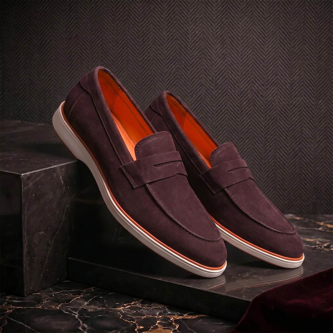 Velour Wine - Italian Suede Leather Casual Loafer Shoes for Men – Smart, Breathable Summer-Walk Loafers