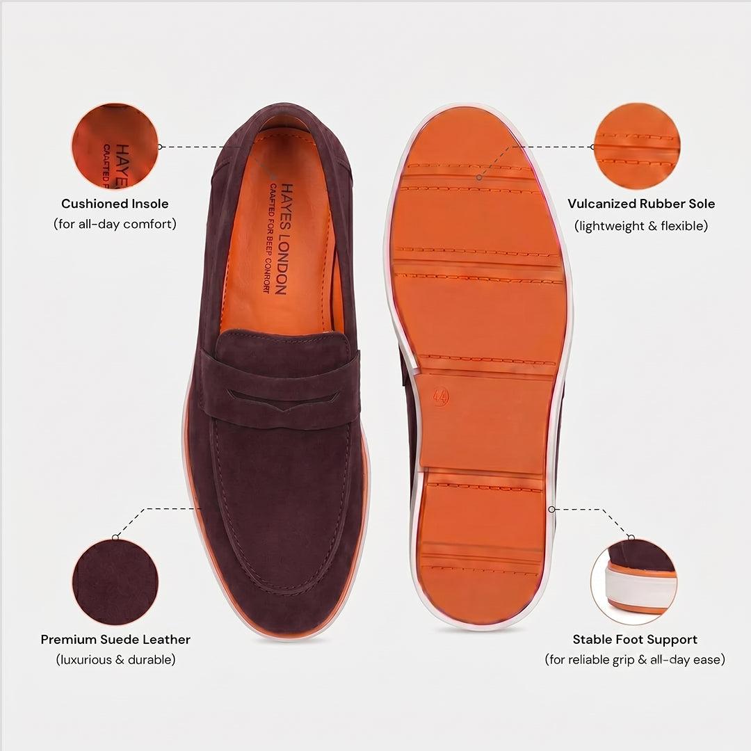 Velour Wine - Italian Suede Leather Casual Loafer Shoes for Men – Smart, Breathable Summer-Walk Loafers