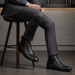 Hayes London | Griffin Chelsea Boots – Black Textured Genuine Leather Men’s Shoes