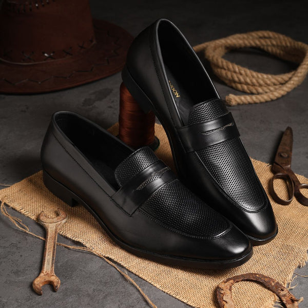 Hayes London | Windsor Black Genuine Leather Penny Loafers for Men – Formal Slip-On Shoes for Office & Party Wear