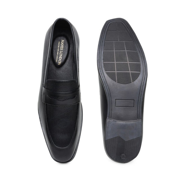 Hayes London | Windsor Black Genuine Leather Penny Loafers for Men – Formal Slip-On Shoes for Office & Party Wear