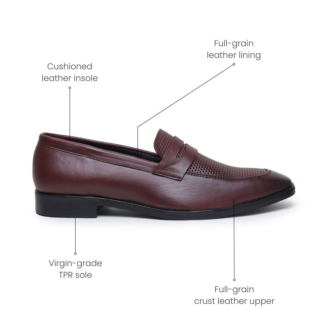 Hayes London | Windsor Brown Formal Penny Loafers for Men – Genuine Leather Dotted Slip-On Shoes for Office & Party Wear